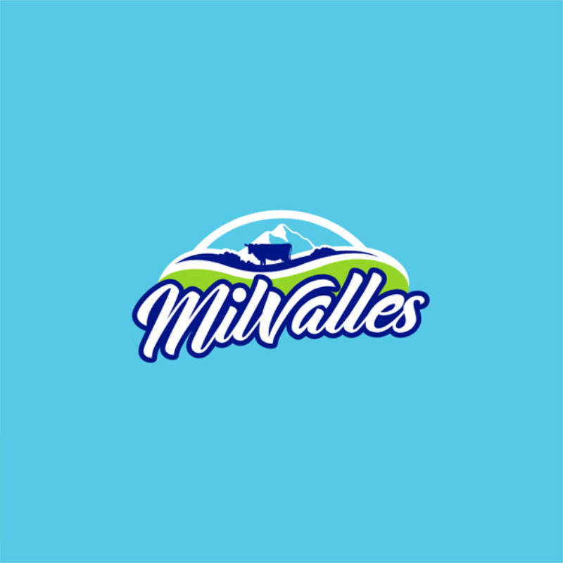 Aplicación sobre fondo color celeste logo leche condensada Milvalles