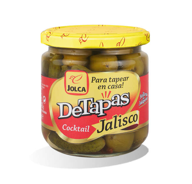 Bote de cristal DeTapas Jalisco con etiqueta de diseño Empacke