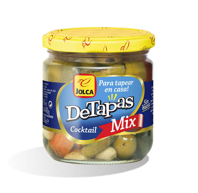 Envase en vidrio DeTapas Mix Jolca con etiqueta diseñada por Empacke