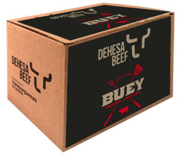 Envase ecológico en cartón reciclado para hamburguesas de buey diseñado por Empacke