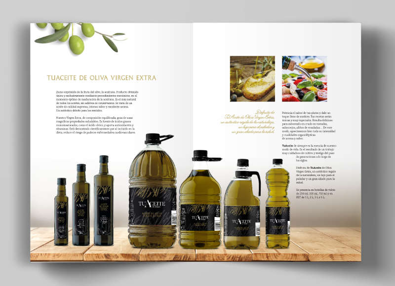 Catálogo de productos AOVE TuAceite de siempre con diseño editorial y branding de Empacke
