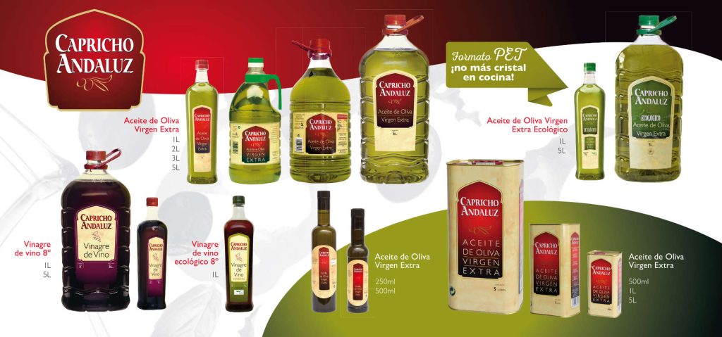 Selección de aceites de oliva Capricho Andaluz en distintos formatos