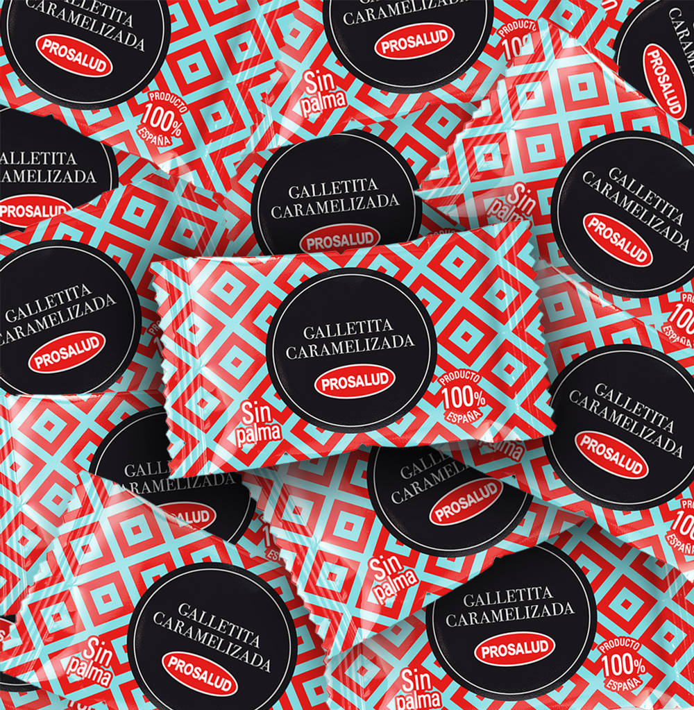 Presentación creativa de galletas Prosalud en composición visual