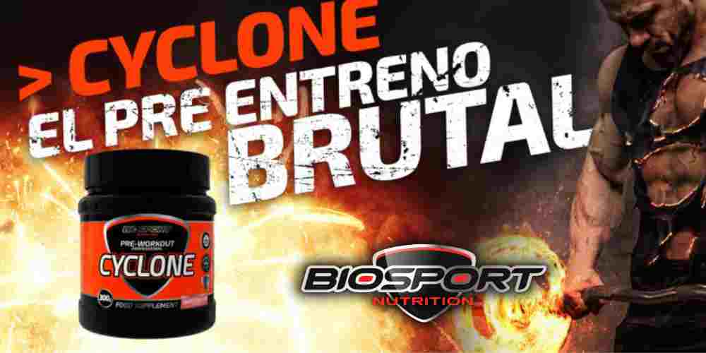 Envase de suplemento deportivo Biosport Cyclone con diseño de packaging fitness de Empacke