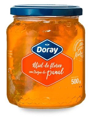 Diseño de etiqueta de Miel Doray con trozo de panal 500g